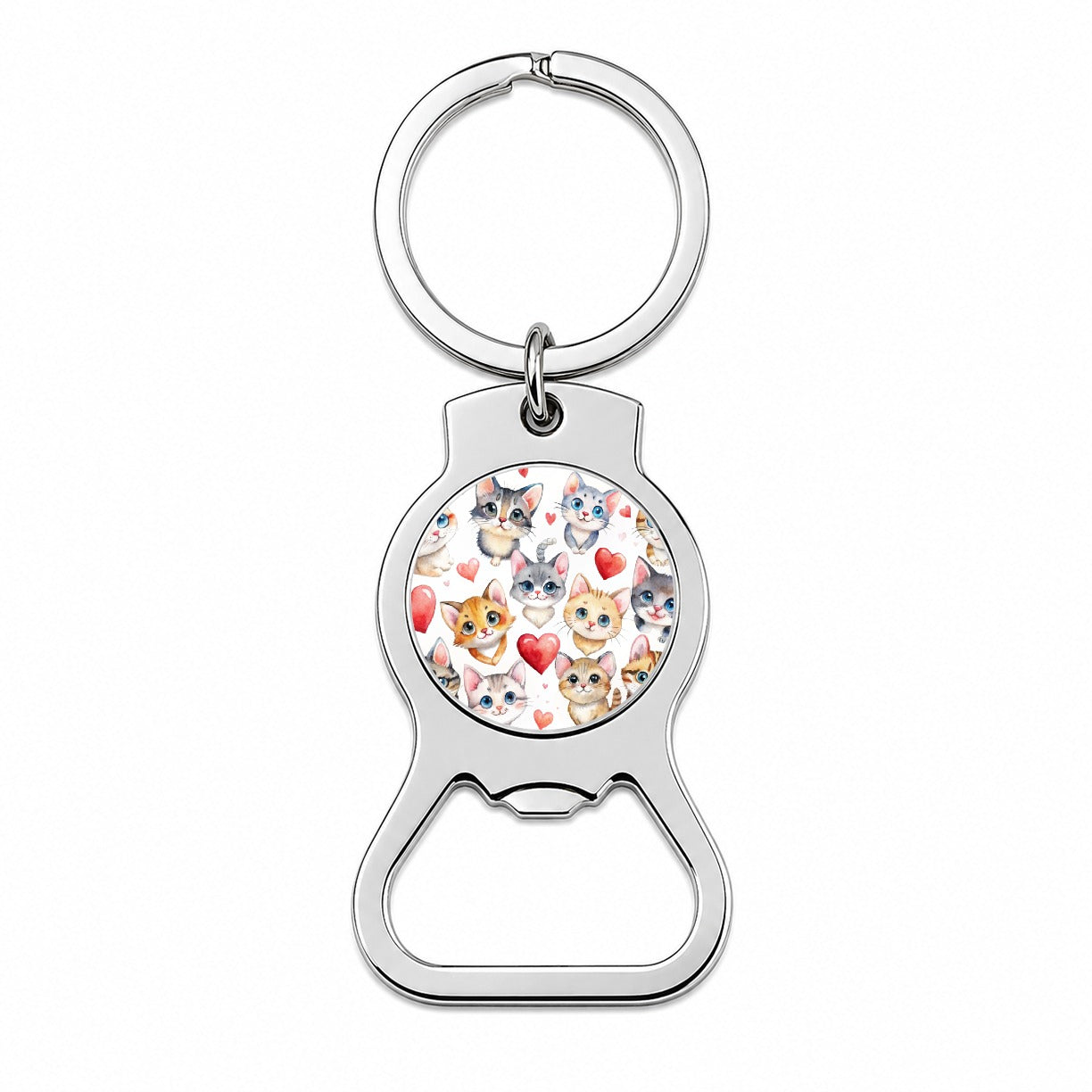 Cute Fun Cats Hearts Watercolor Bottle Opener Keychain