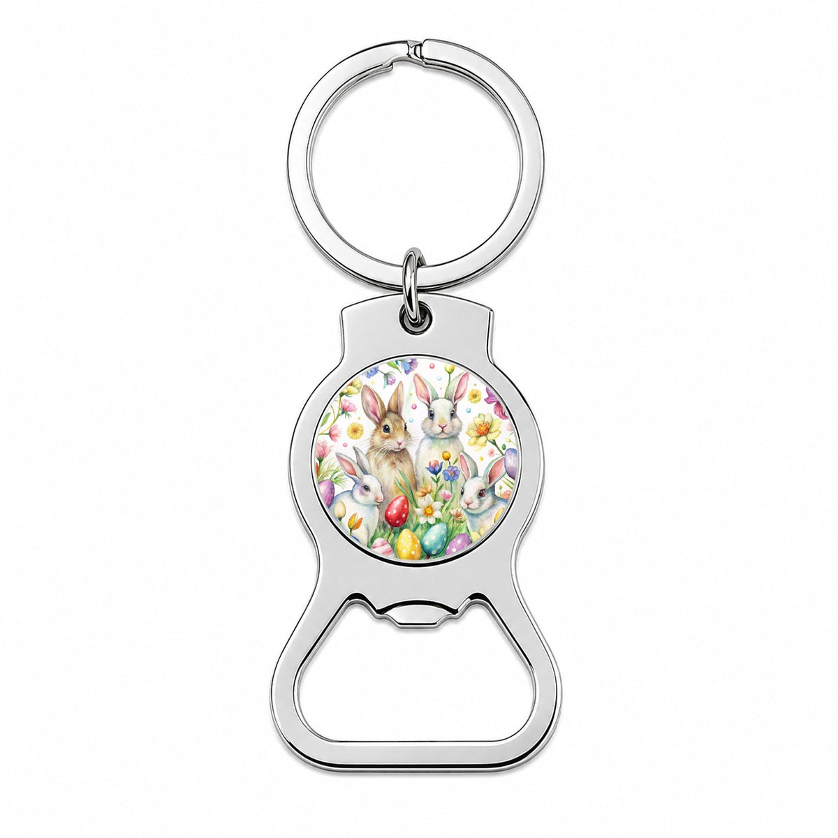 Easter Bunny Rabbit Eggs Flowers Bottle Opener Keychain
