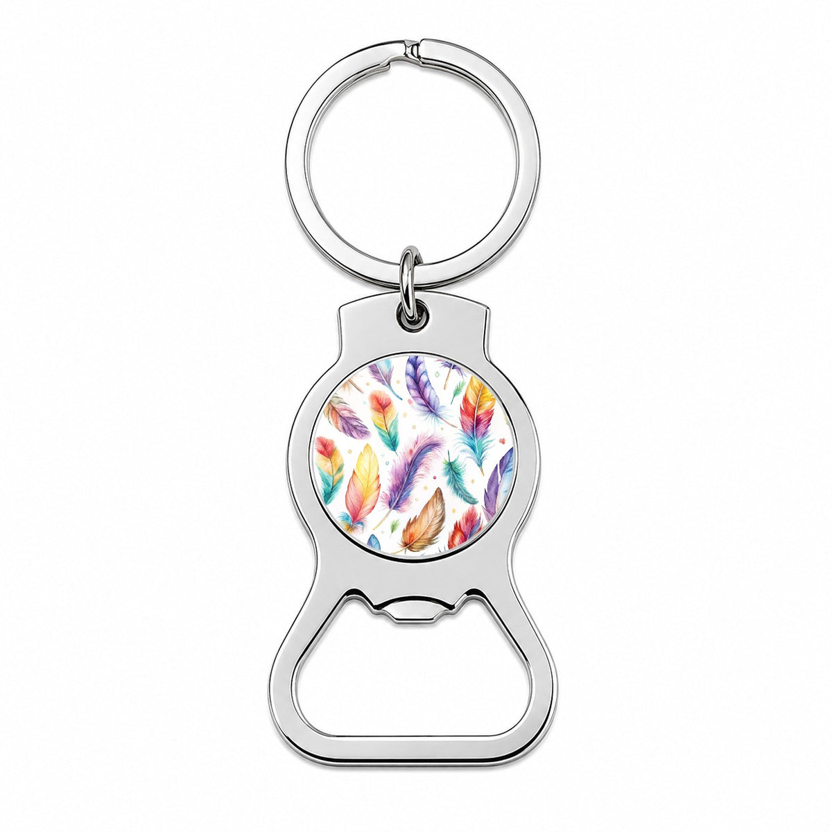 Feathers Watercolor Bottle Opener Keychain