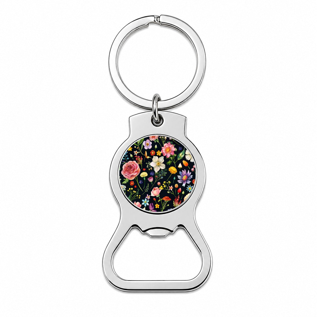 Flowers Black Background Watercolor Bottle Opener Keychain
