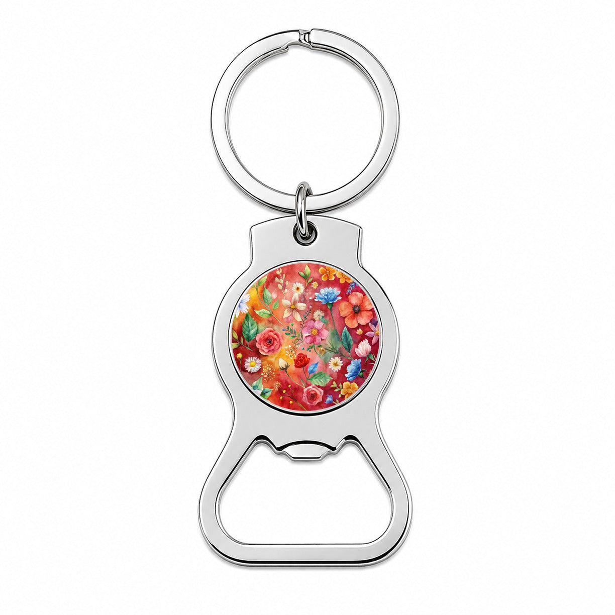 Flowers Red Background Watercolor Bottle Opener Keychain