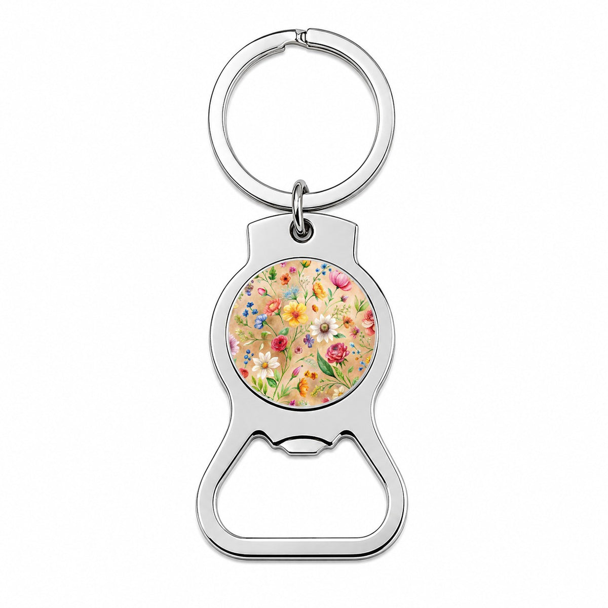 Flowers Tan Background Watercolor Bottle Opener Keychain