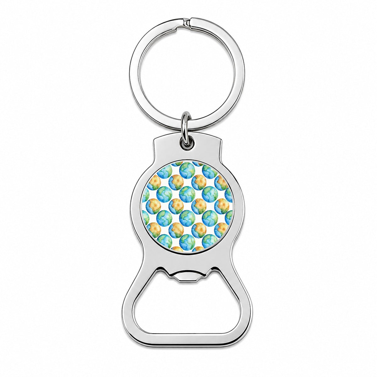 Globes Earth Pattern Watercolor Bottle Opener Keychain