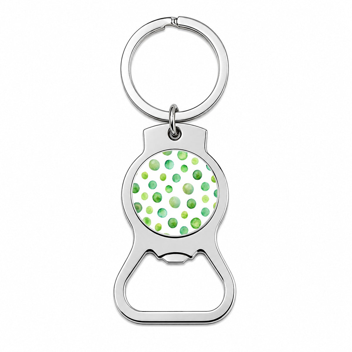 Green Polka Dots Fun White Background Bottle Opener Keychain