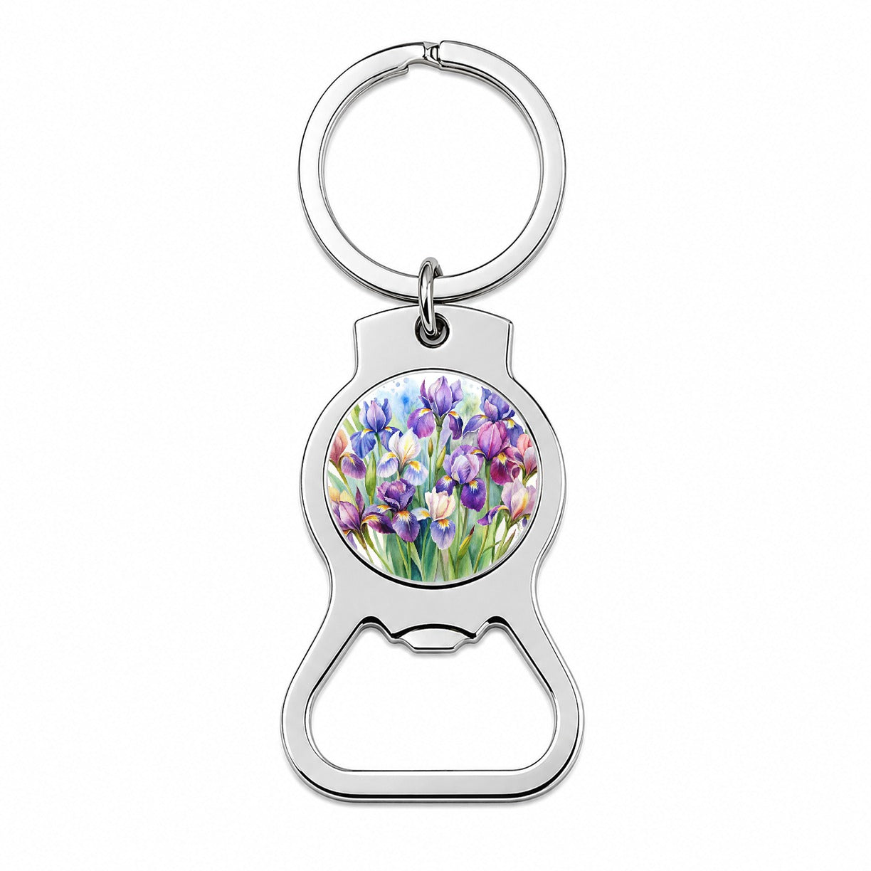 Iris Purple Pretty Flowers Watercolor Bottle Opener Keychain