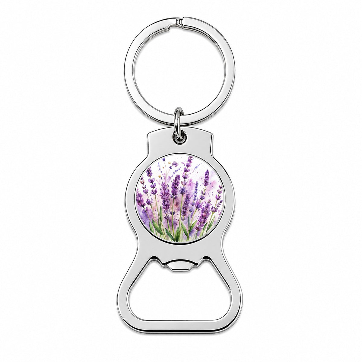 Lavender Flowers Watercolor Bottle Opener Keychain