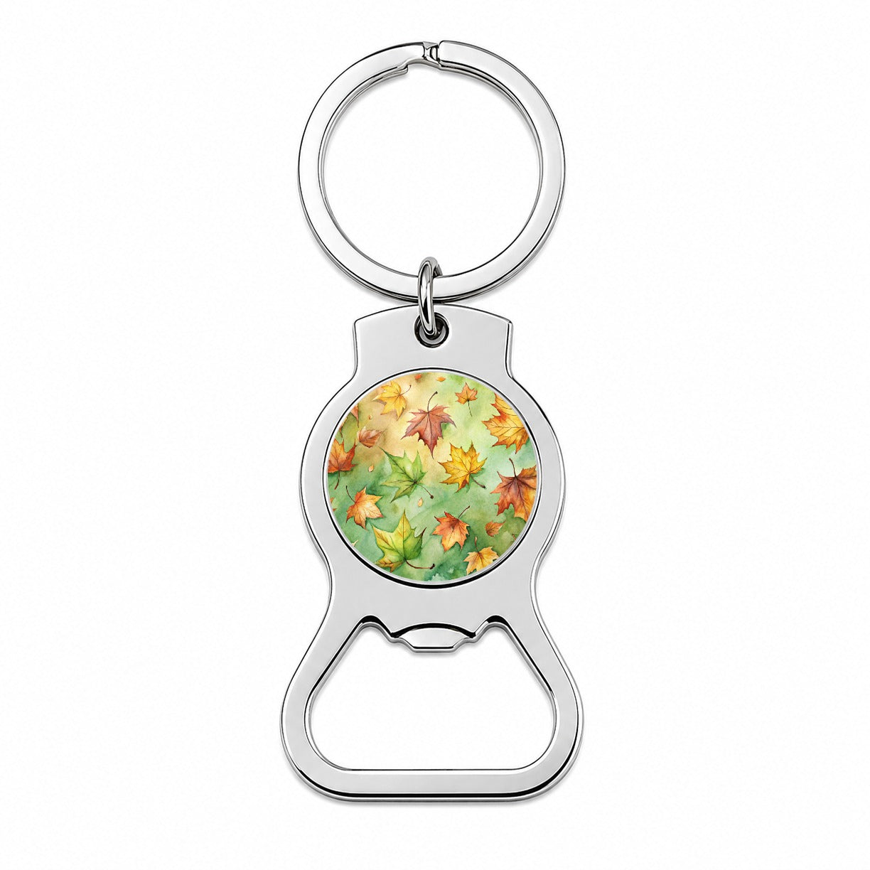 Leaves Green Background Watercolor Bottle Opener Keychain