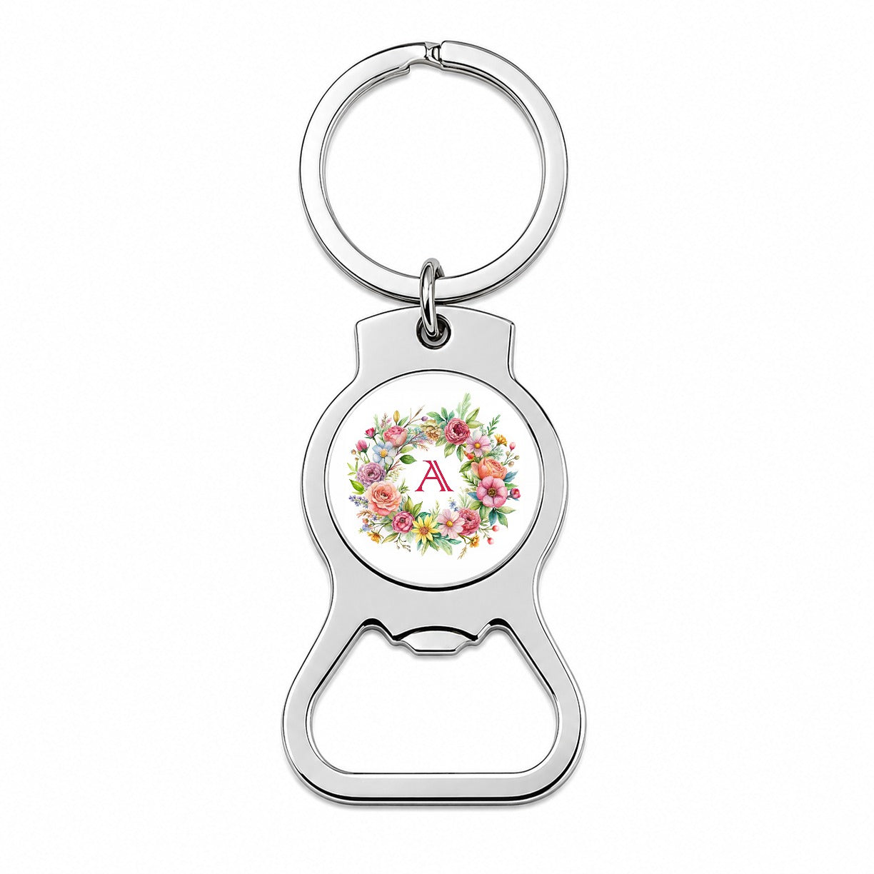 Letter A Initial Monogram Flowers Floral Bottle Opener Keychain