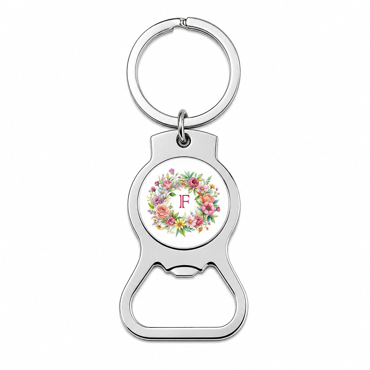 Letter F Initial Monogram Flowers Floral Bottle Opener Keychain