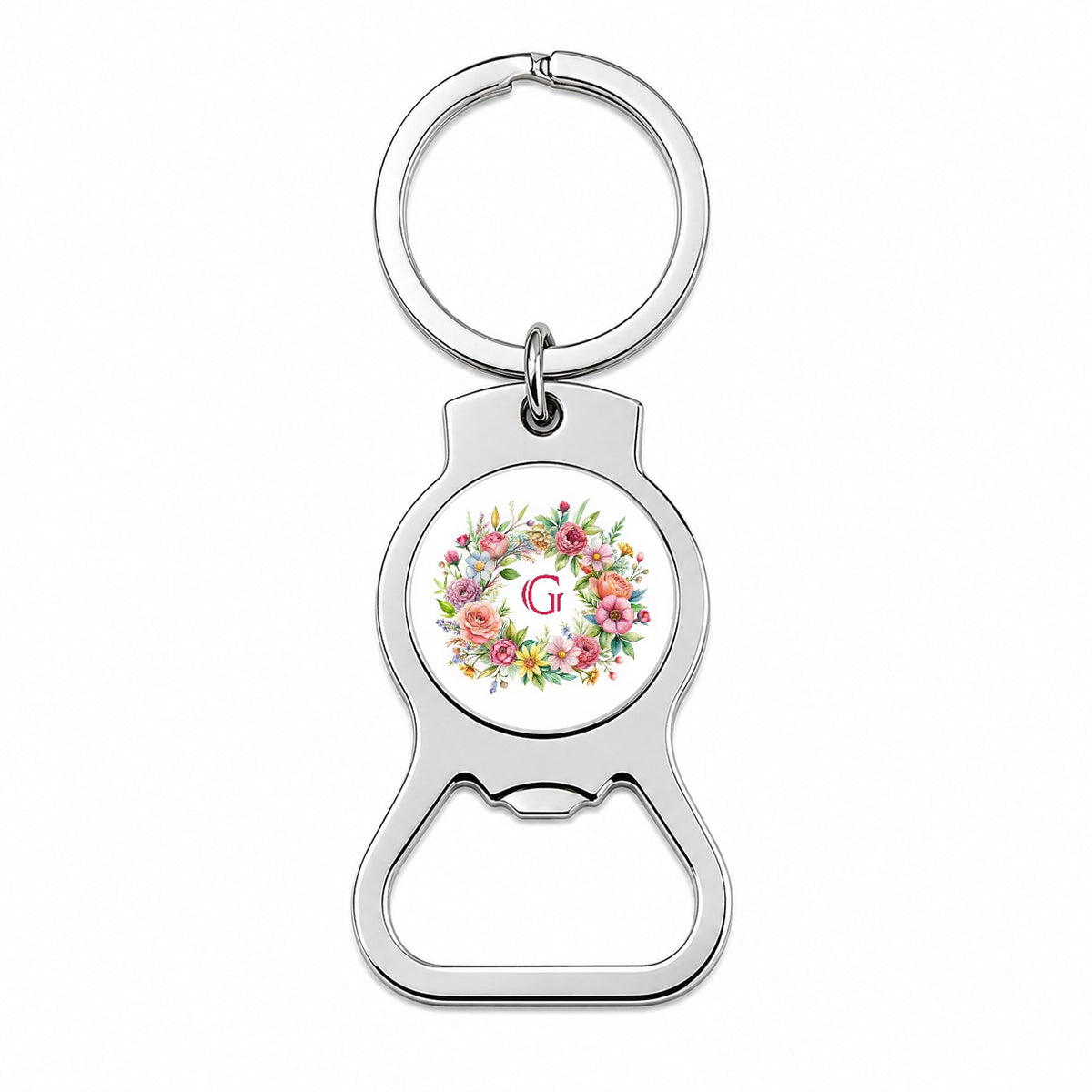 Letter G Initial Monogram Flowers Floral Bottle Opener Keychain