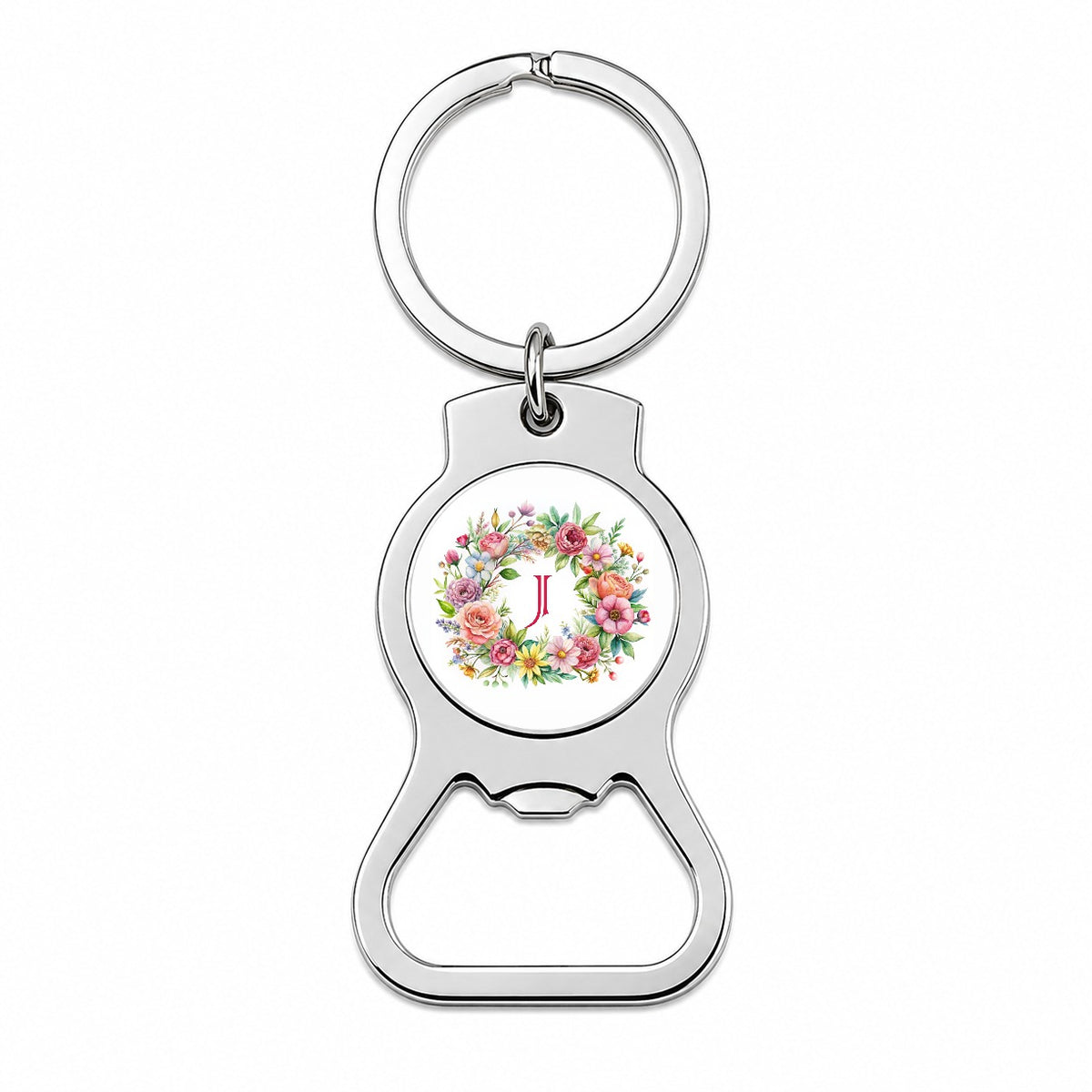 Letter J Initial Monogram Flowers Floral Bottle Opener Keychain
