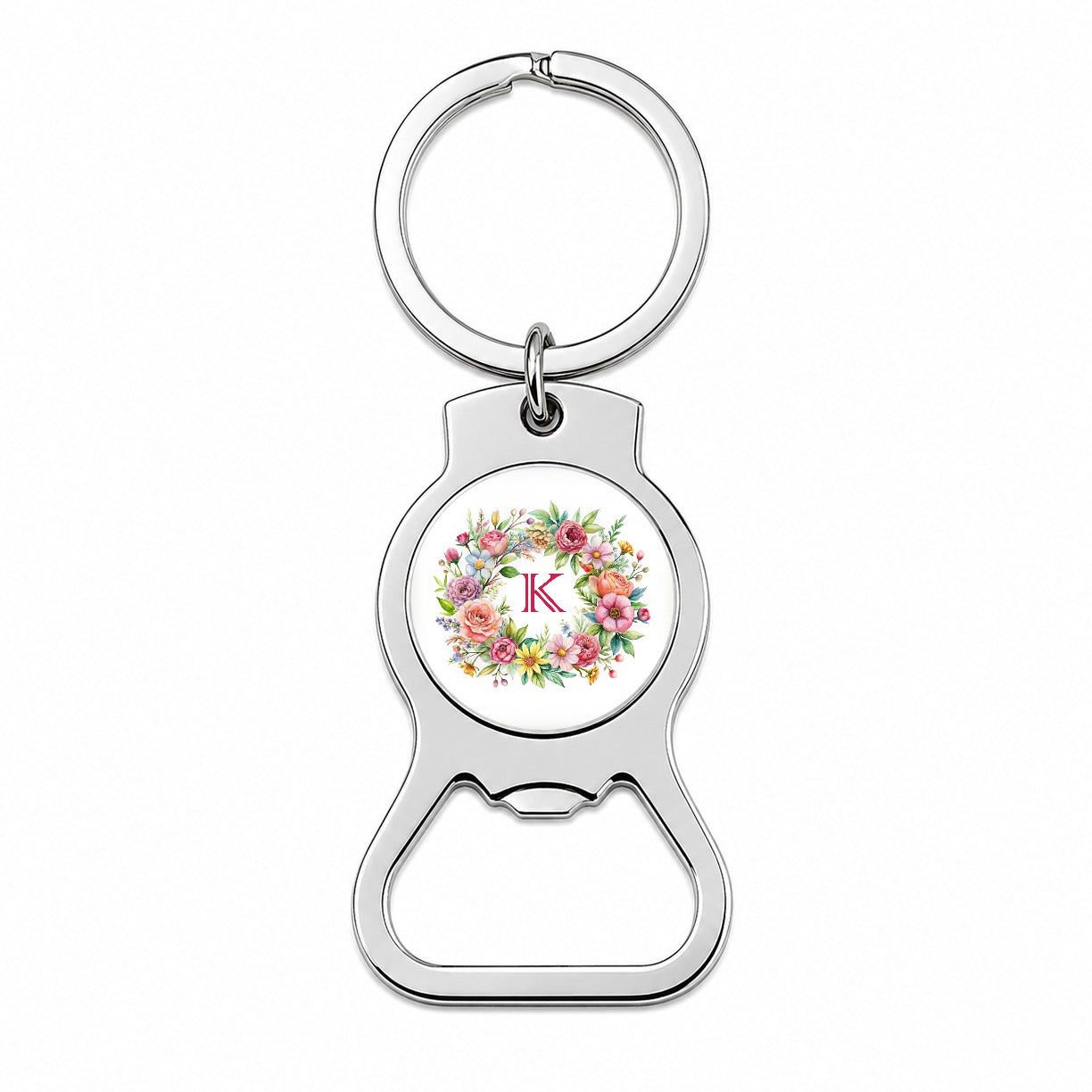 Letter K Initial Monogram Flowers Floral Bottle Opener Keychain