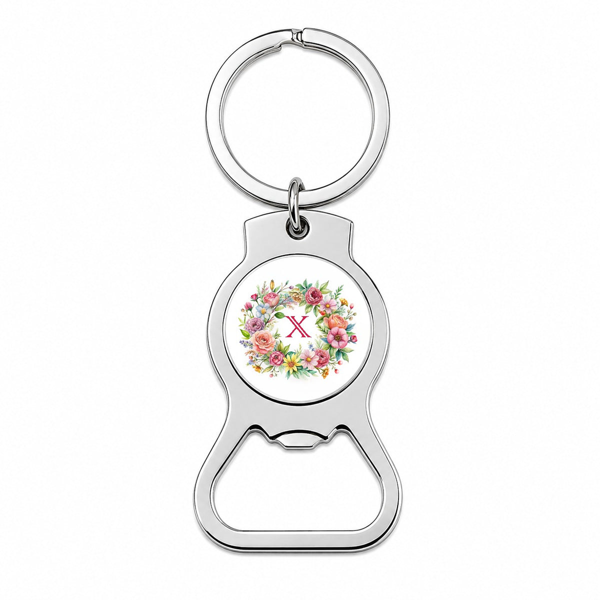 Letter X Initial Monogram Flowers Floral Bottle Opener Keychain