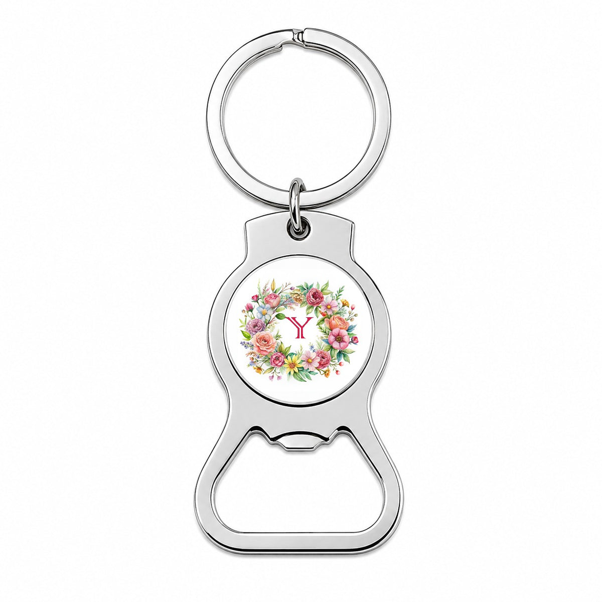 Letter Y Initial Monogram Flowers Floral Bottle Opener Keychain