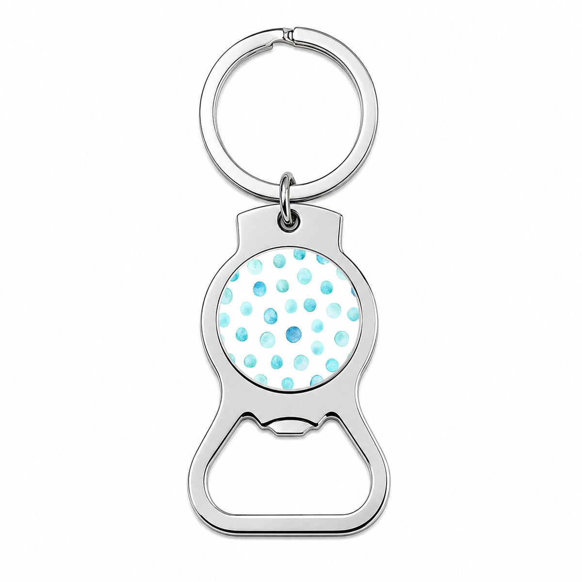Light Blue Polka Dots White Bottle Opener Keychain