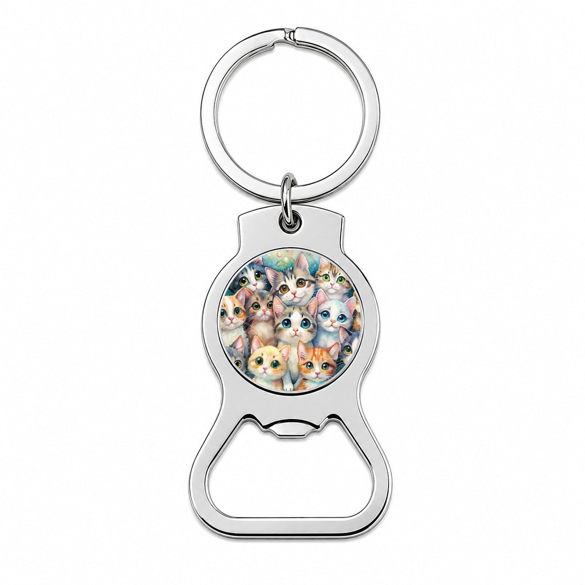 Lots Of Adorable Cats Watercolor Bottle Opener Keychain