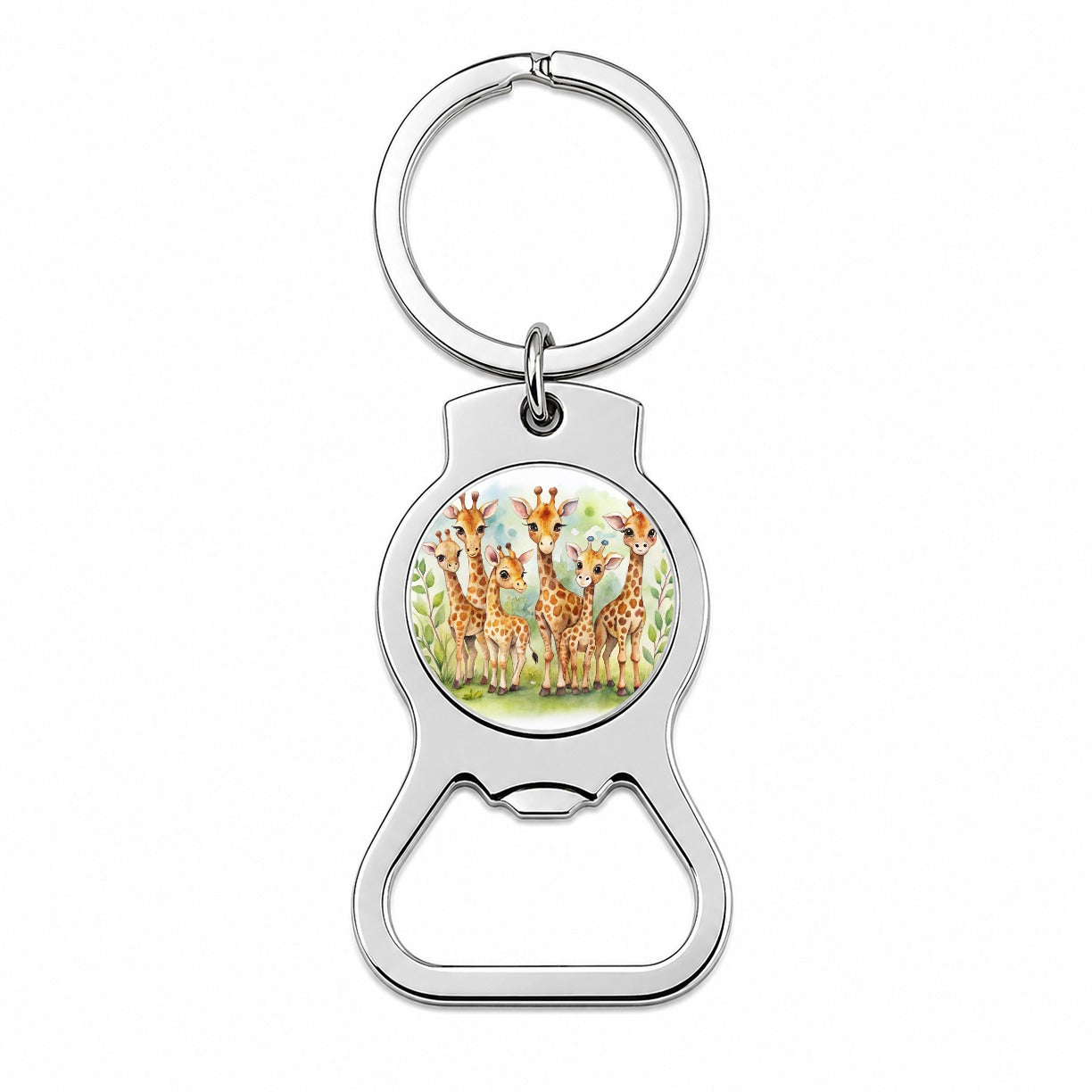 Lots Of Cute Giraffes Watercolor Bottle Opener Keychain