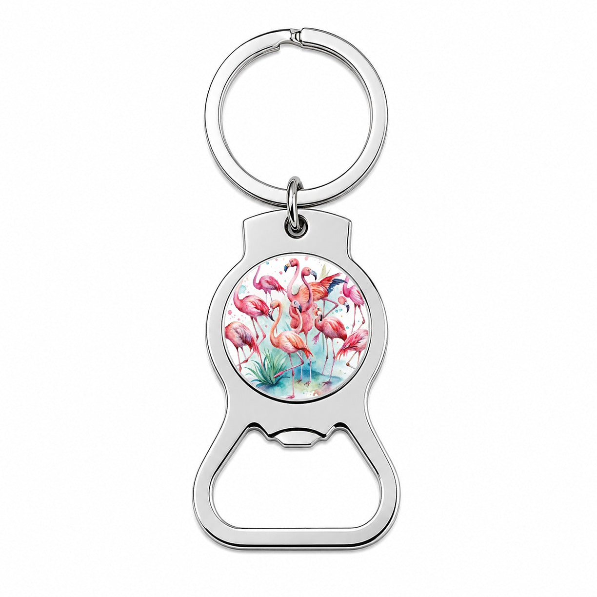 Lots Of Flamingos Watercolor Bottle Opener Keychain