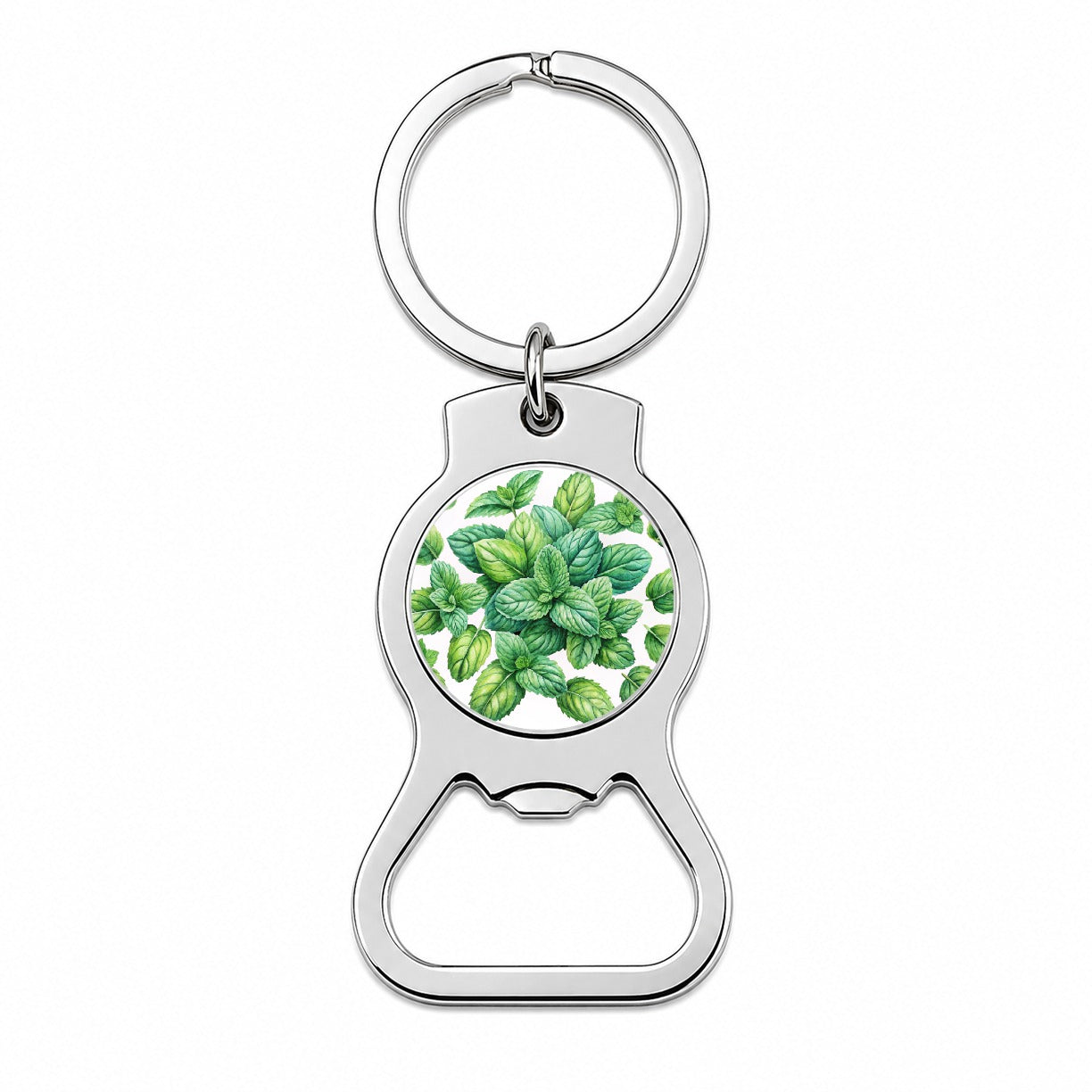 Mint Leaves Watercolor Bottle Opener Keychain