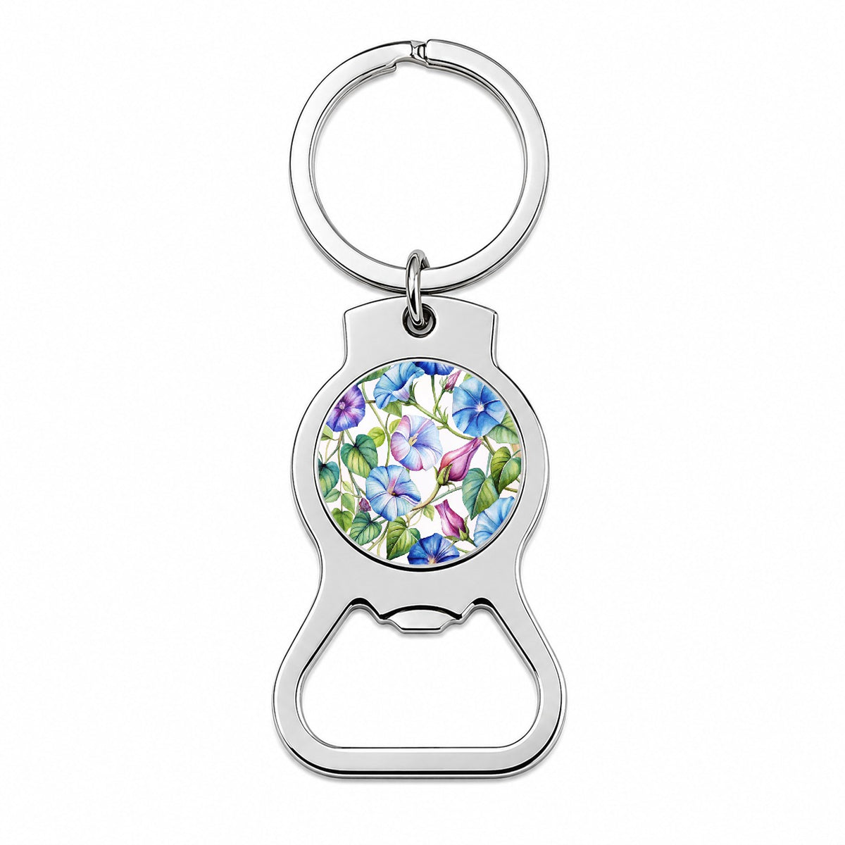 Morning Glories Flowers Watercolor Bottle Opener Keychain