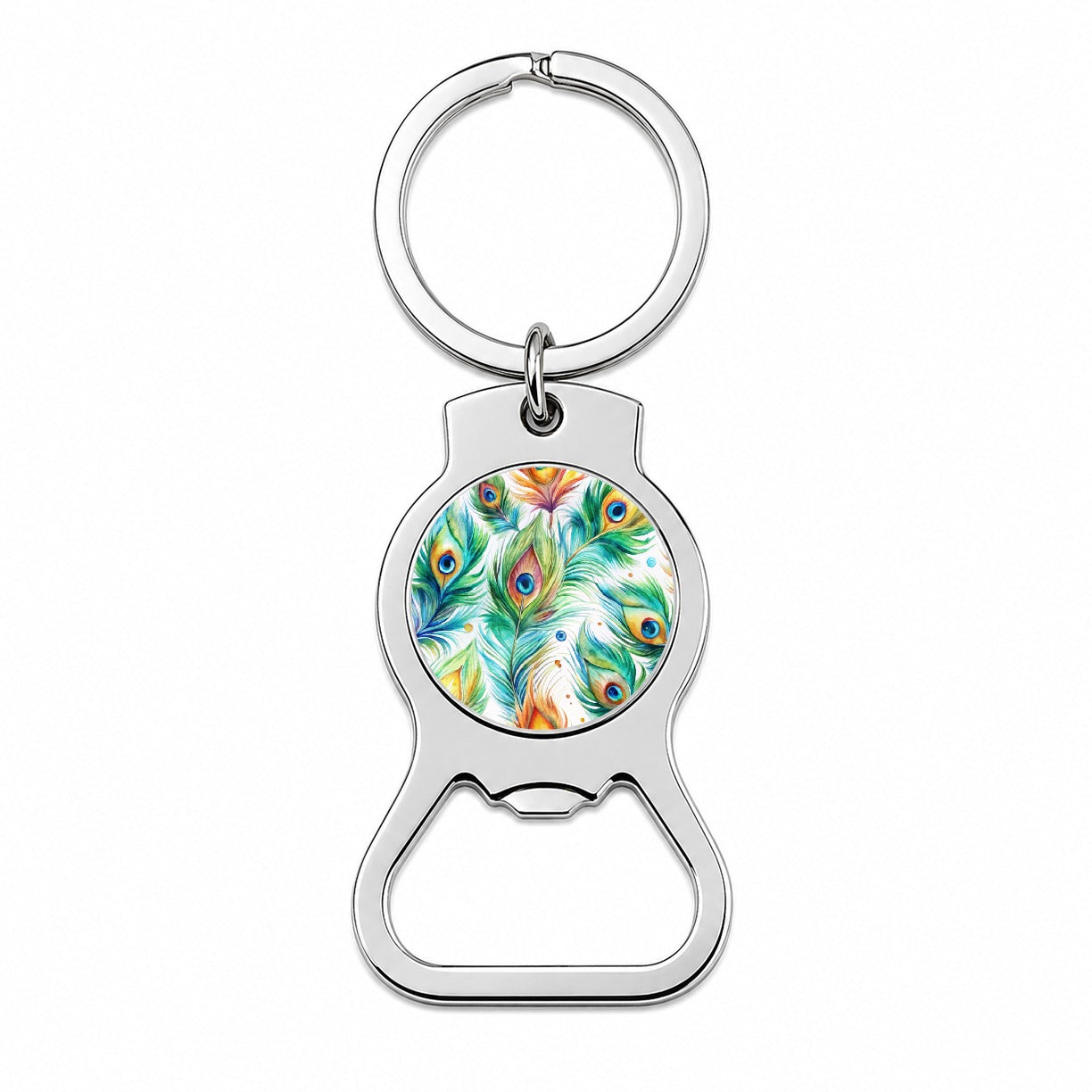Peacock Feathers Watercolor Bottle Opener Keychain