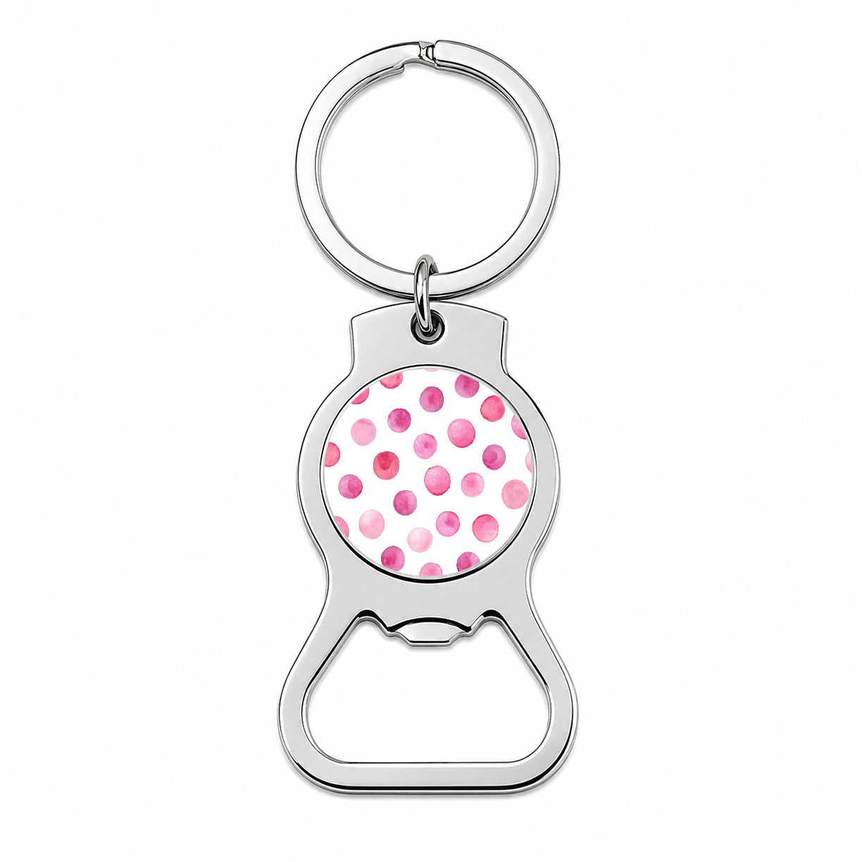 Pink Polka Dots White Background Bottle Opener Keychain