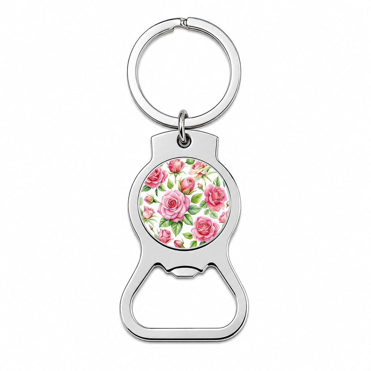 Pink Roses Flowers Watercolor Bottle Opener Keychain