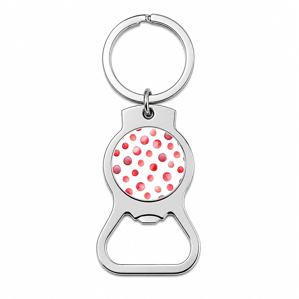 Red Polka Dots Fun White Background Bottle Opener Keychain
