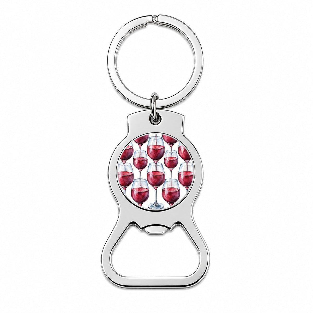 Red Wine Glasses Watercolor Bottle Opener Keychain