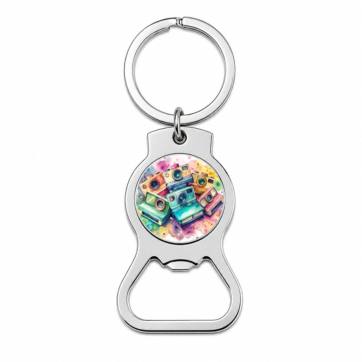 Retro Instant Cameras Photographer Watercolor Bottle Opener Keychain