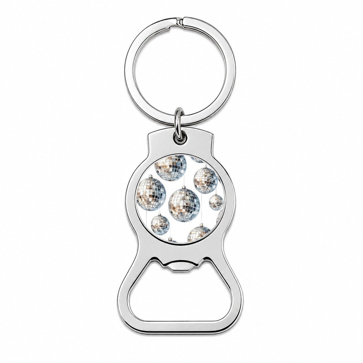 Silver Disco Balls Watercolor Bottle Opener Keychain