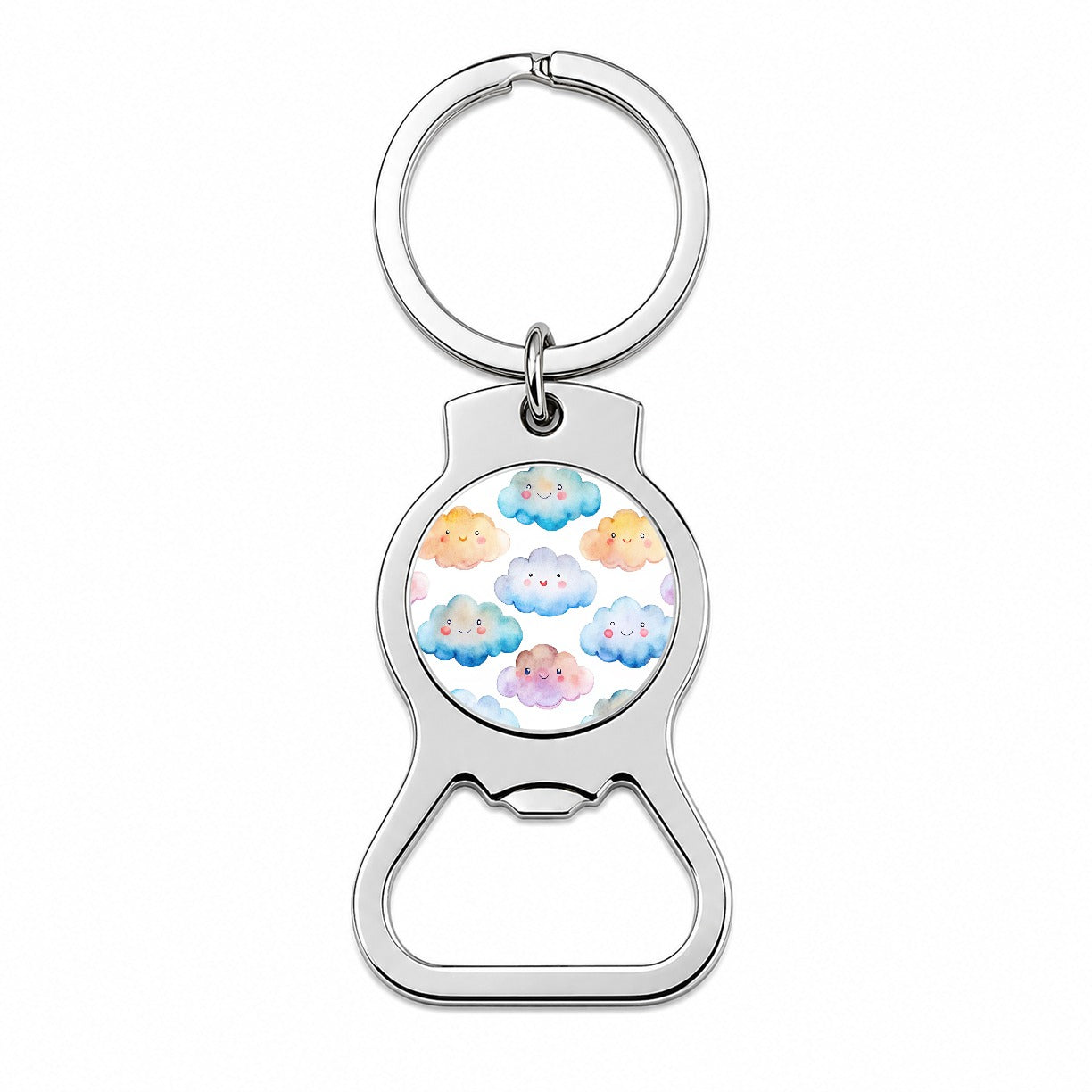 Sweet Smiling Clouds In A Row Watercolor Bottle Opener Keychain
