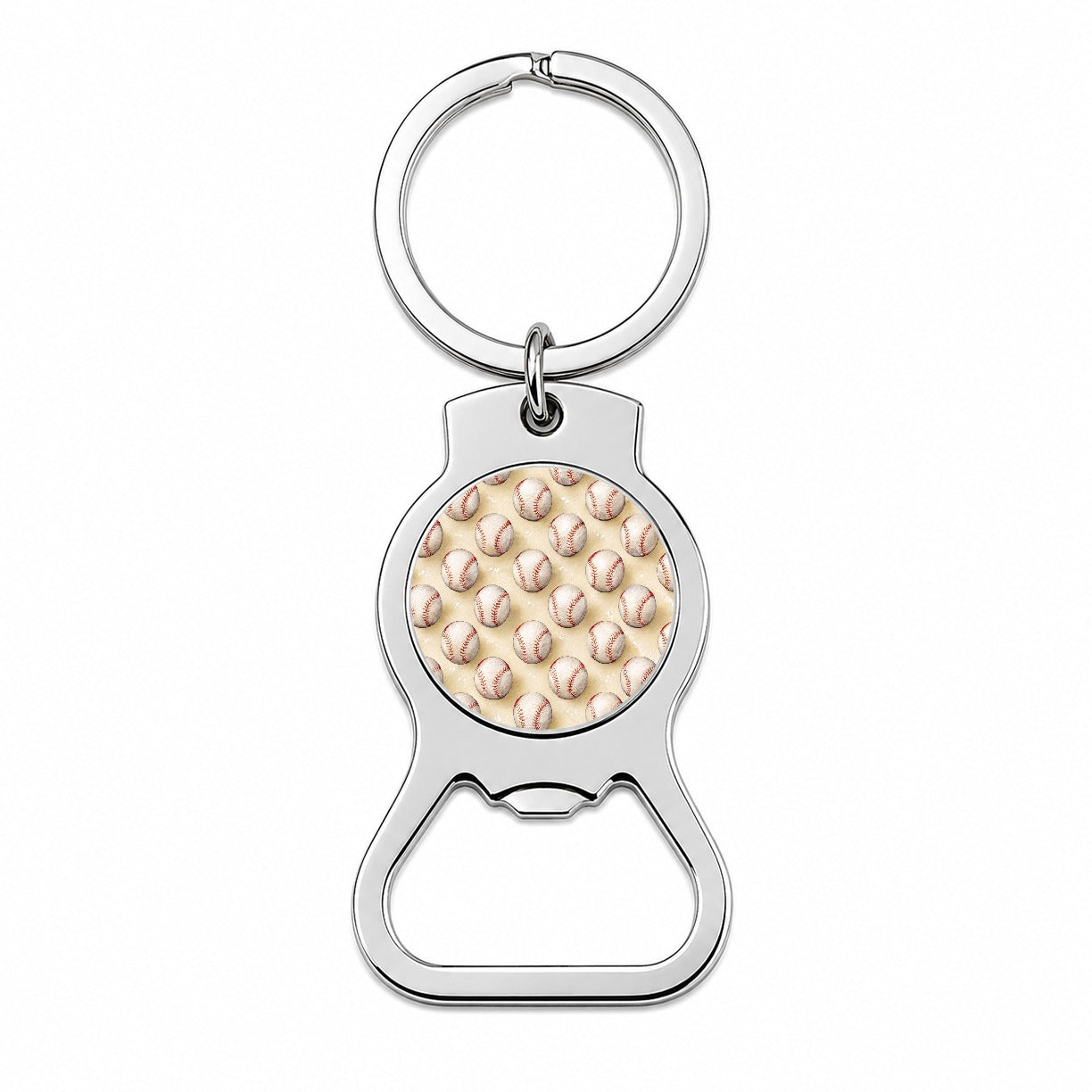 Tiny White Softballs In A Row Bottle Opener Keychain