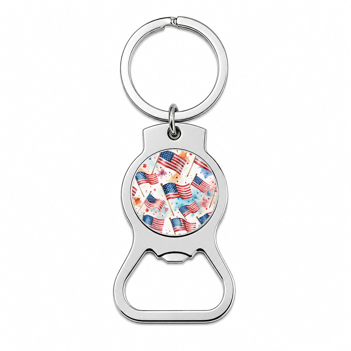 USA American Flags Patriotic Watercolor Bottle Opener Keychain