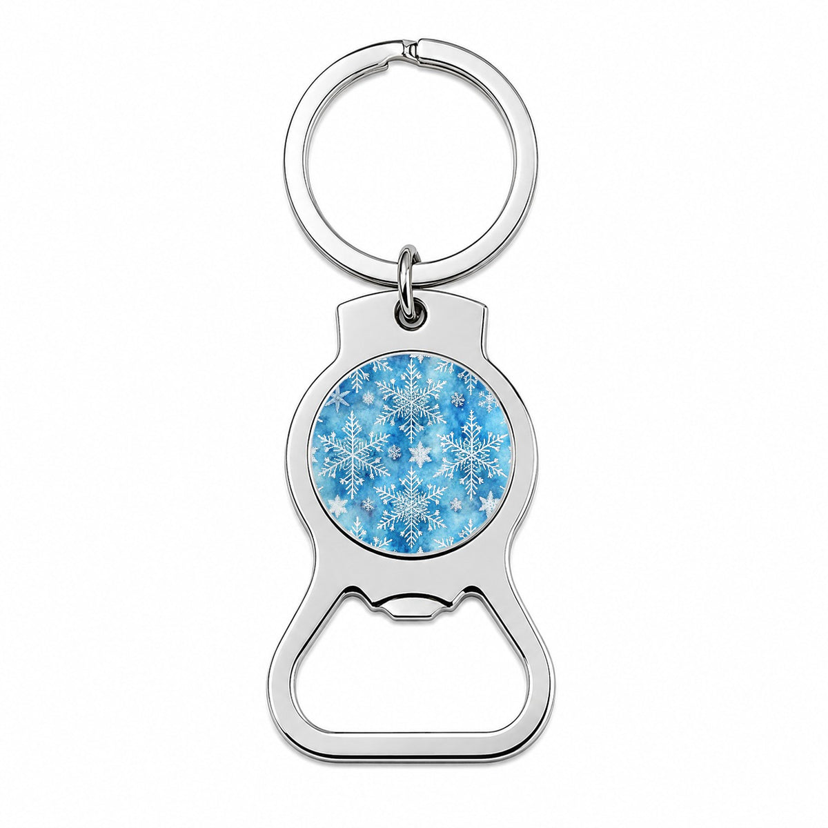 White Snowflakes Beautiful Winter Bottle Opener Keychain