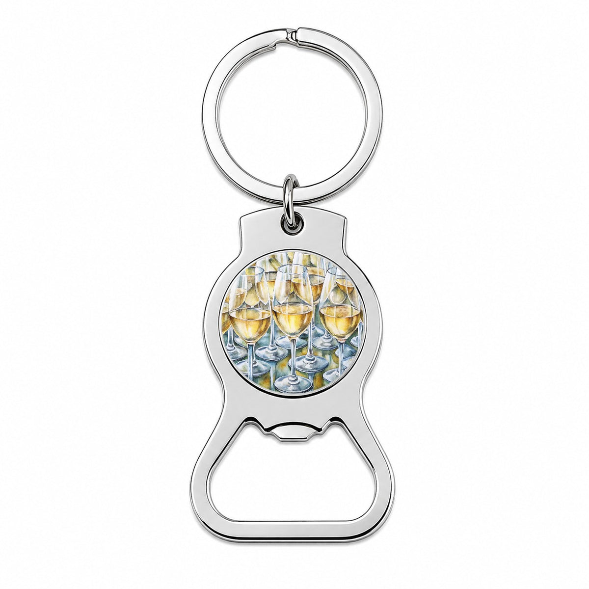 White Wine Glasses Chardonnay Bottle Opener Keychain