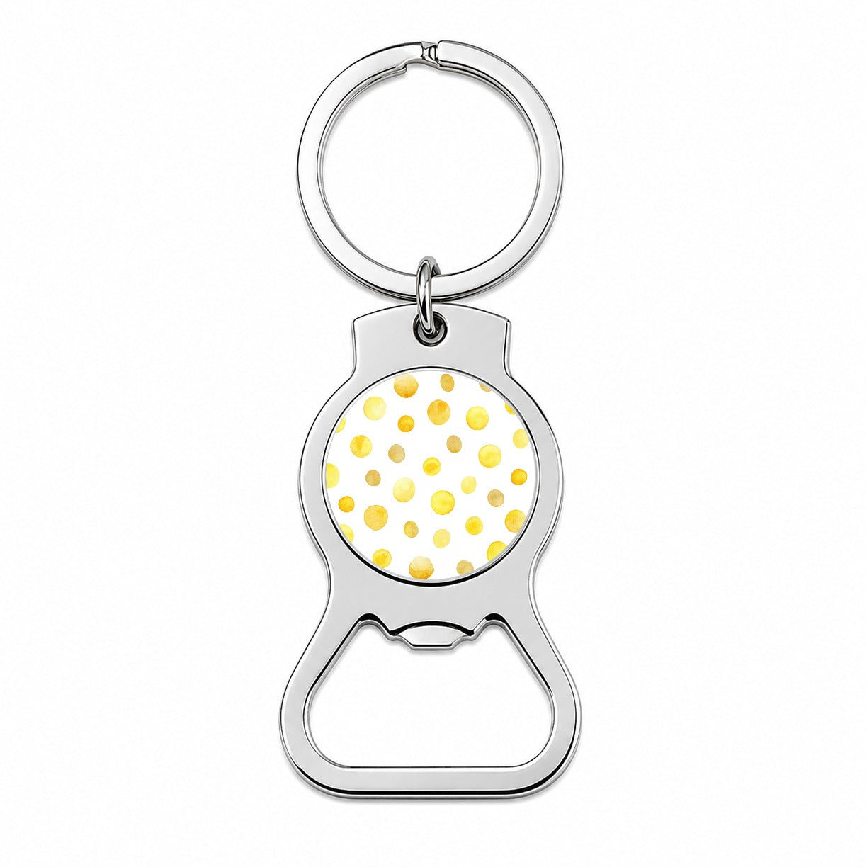 Yellow Polka Dots Fun White Background Bottle Opener Keychain