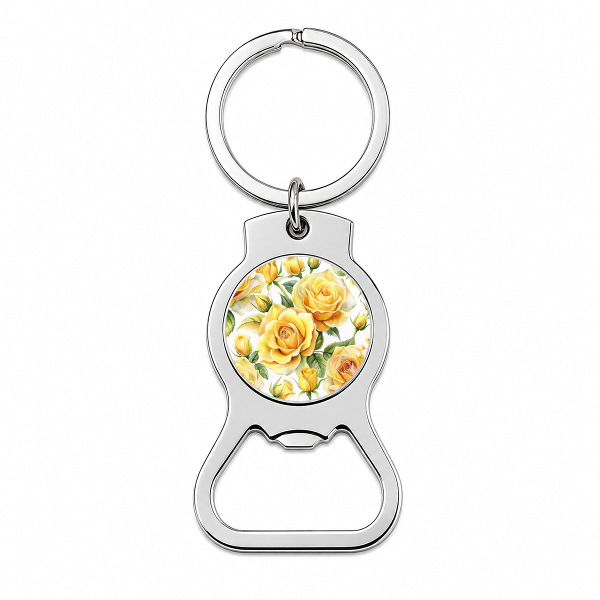 Yellow Roses Flowers Watercolor Bottle Opener Keychain