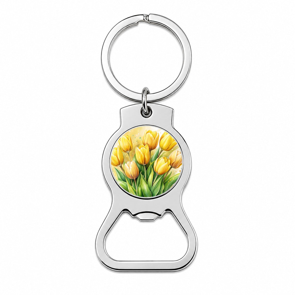 Yellow Tulips Flowers Watercolor Bottle Opener Keychain