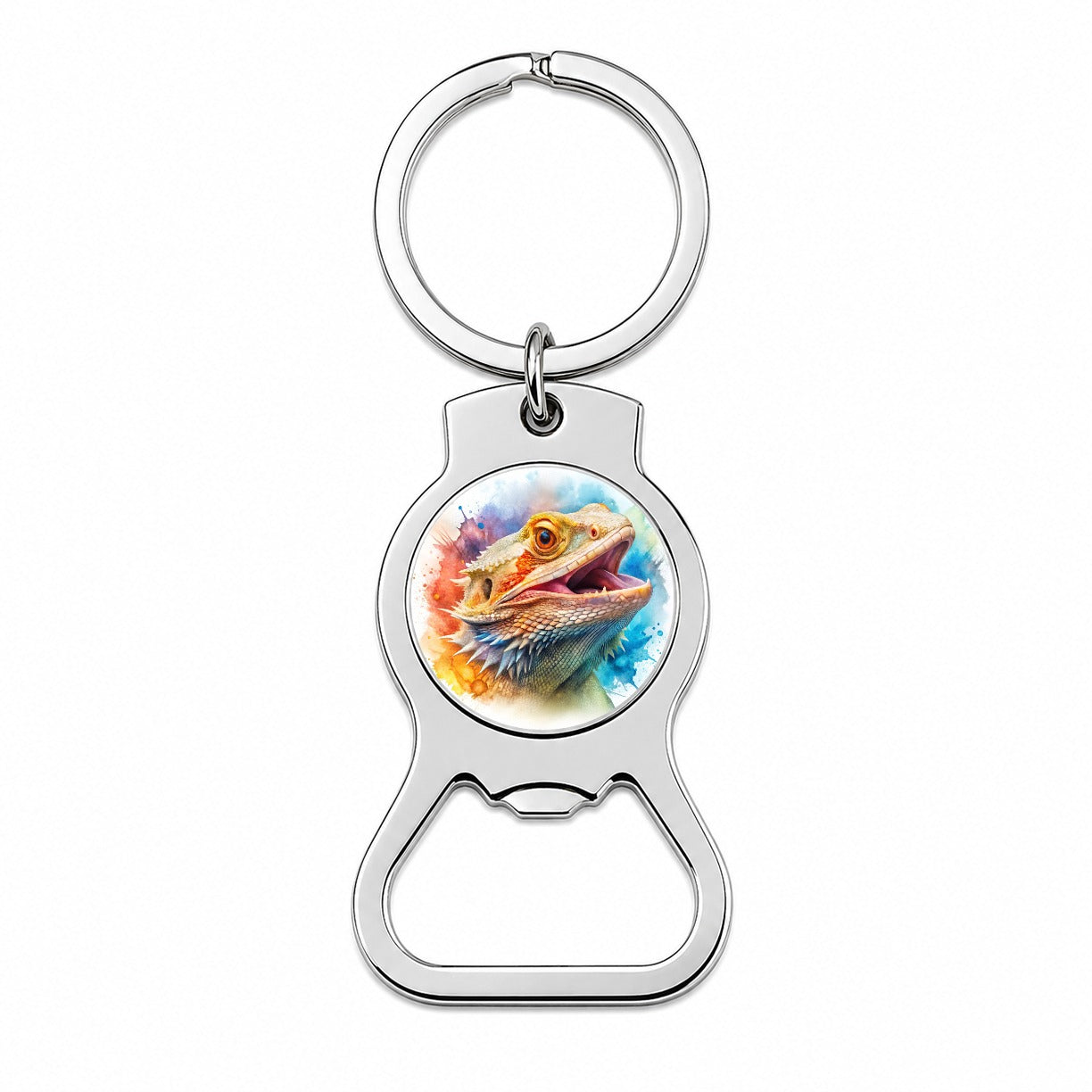 Angry Mad Bearded Dragon Watercolor Bottle Opener Keychain
