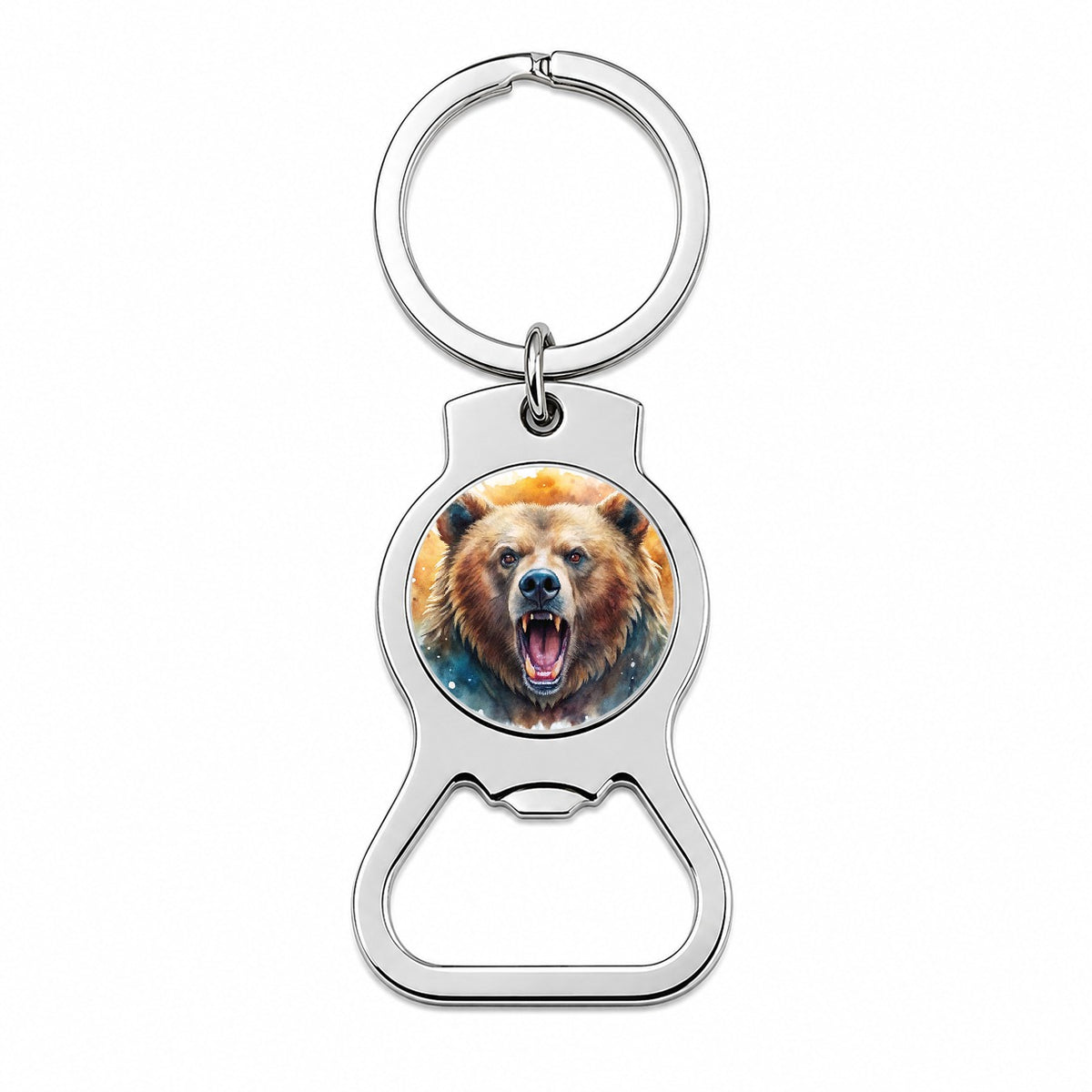 Angry Mad Grizzly Bear Watercolor Bottle Opener Keychain