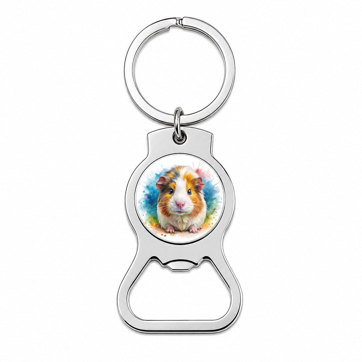Angry Mad Guinea Pig Watercolor Bottle Opener Keychain
