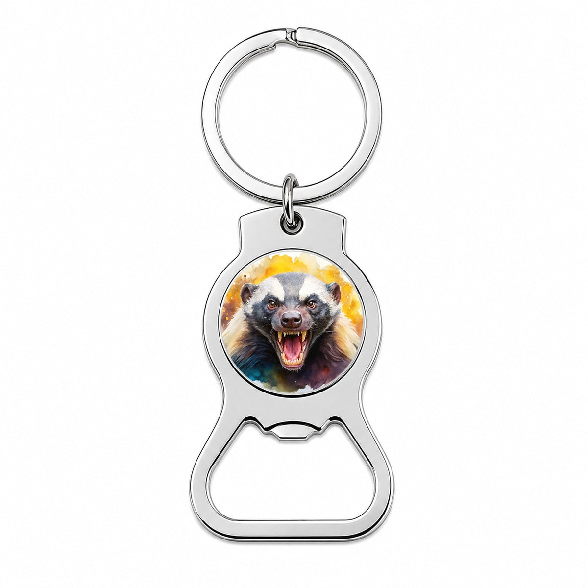 Angry Mad Honey Badger Watercolor Bottle Opener Keychain