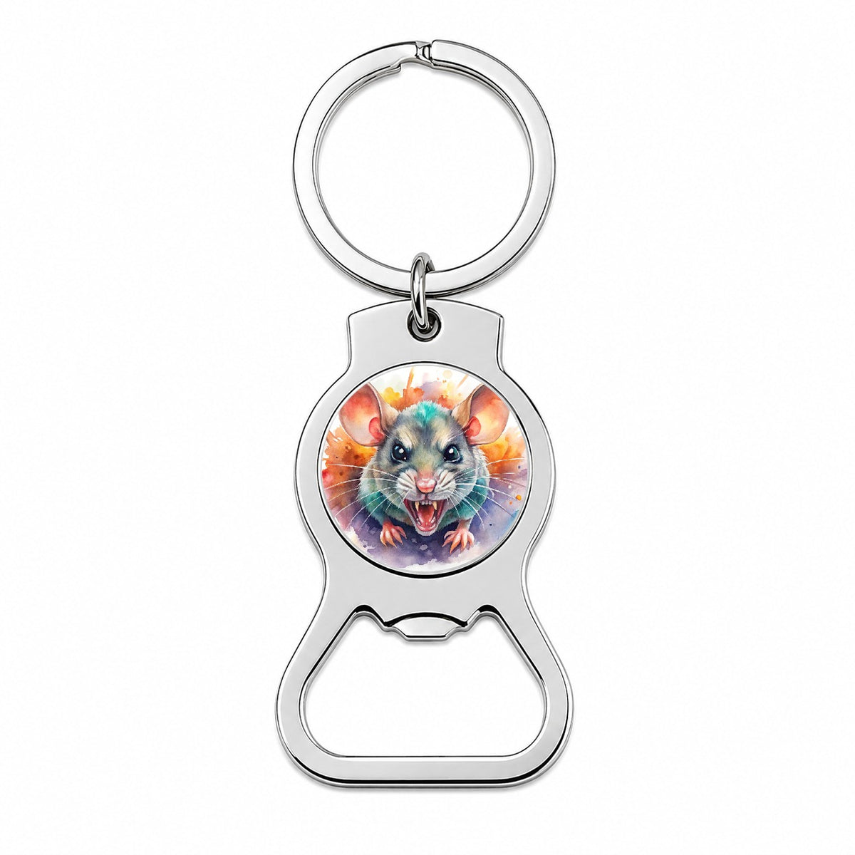 Angry Mad Mouse Watercolor Bottle Opener Keychain