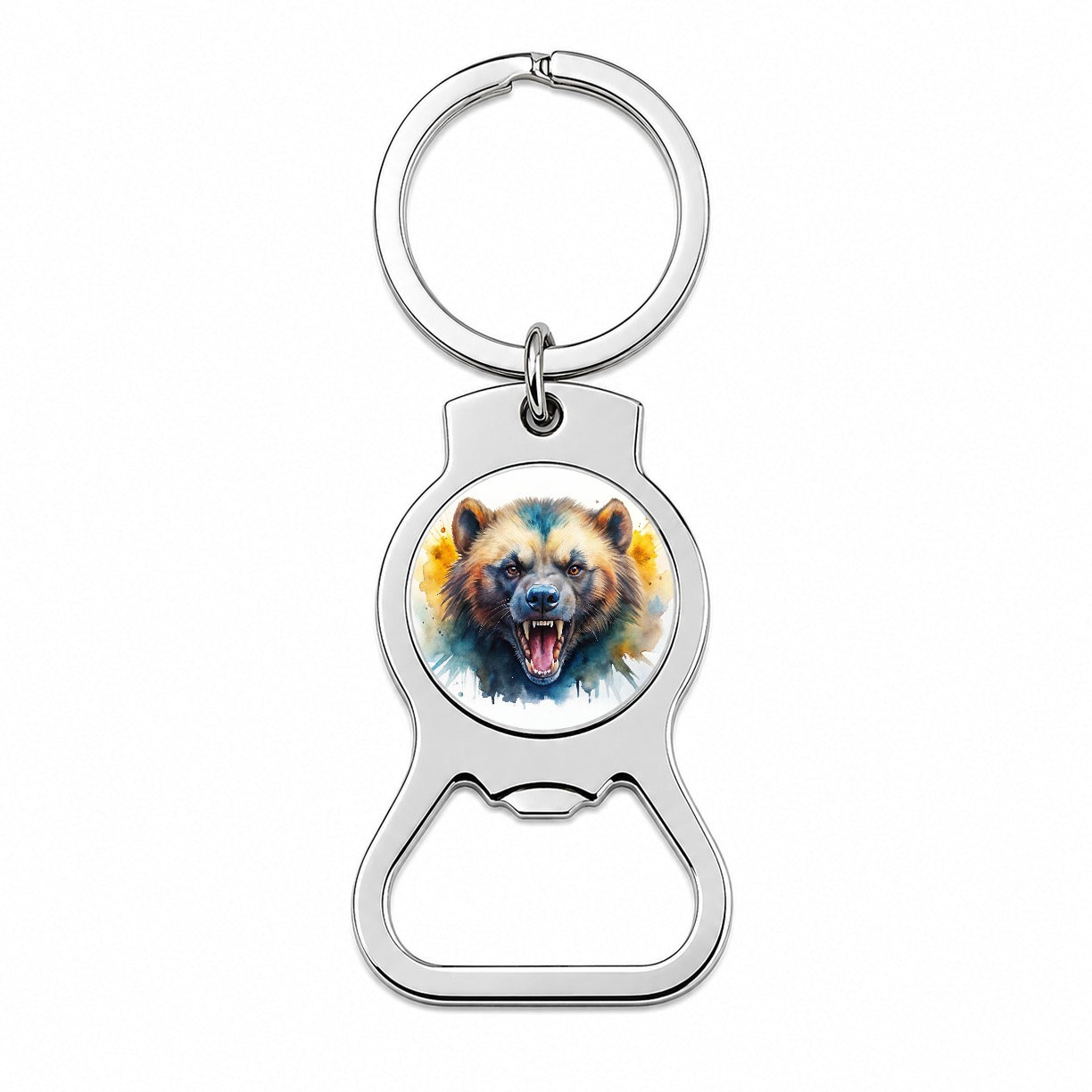 Angry Mad Wolverine Watercolor Bottle Opener Keychain
