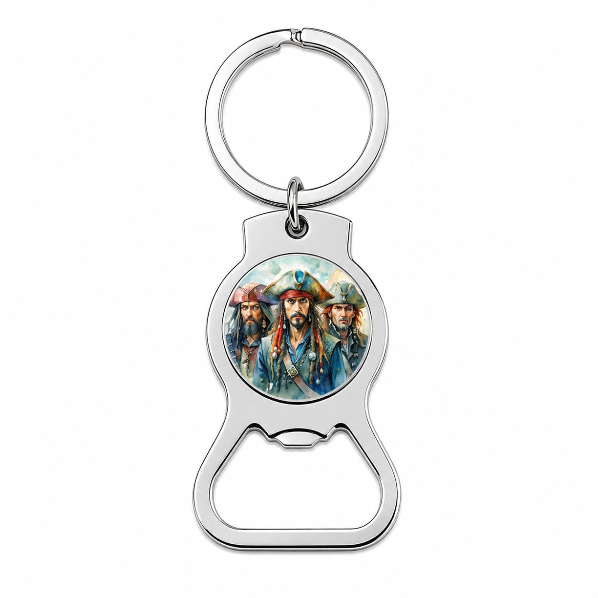 Angry Swashbuckling Pirates Watercolor Bottle Opener Keychain