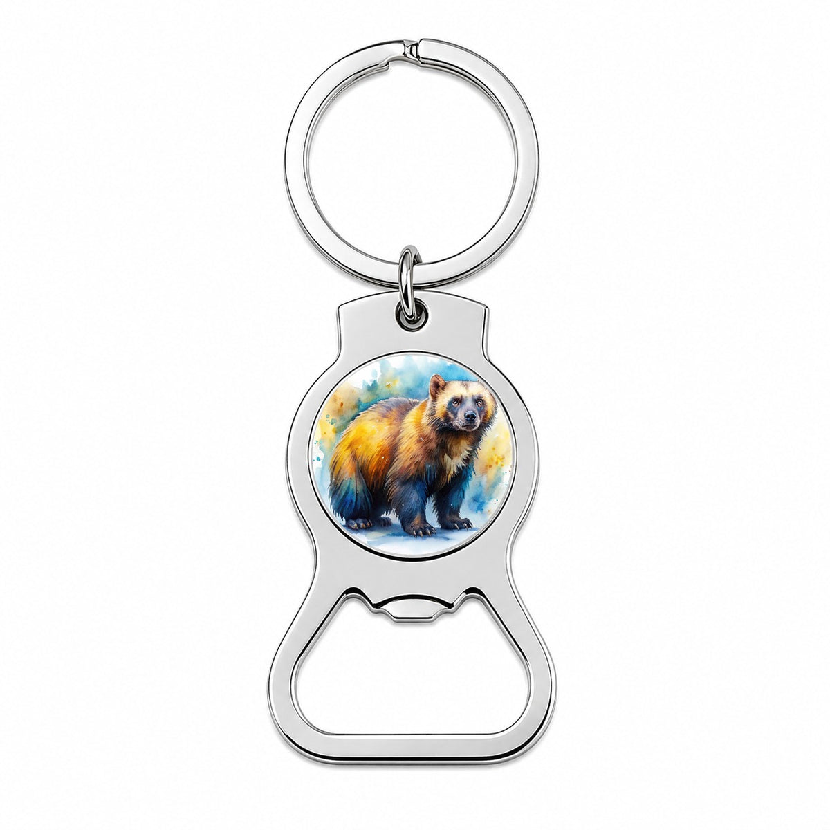 Animal Mad Wolverine Watercolor Bottle Opener Keychain