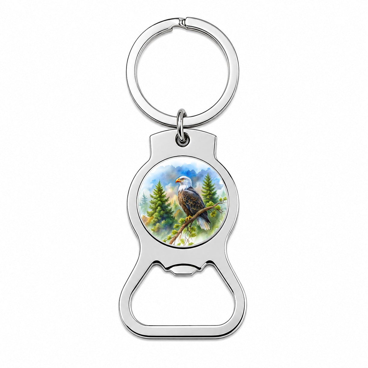 Bald Eagle In Tree Watercolor Bottle Opener Keychain