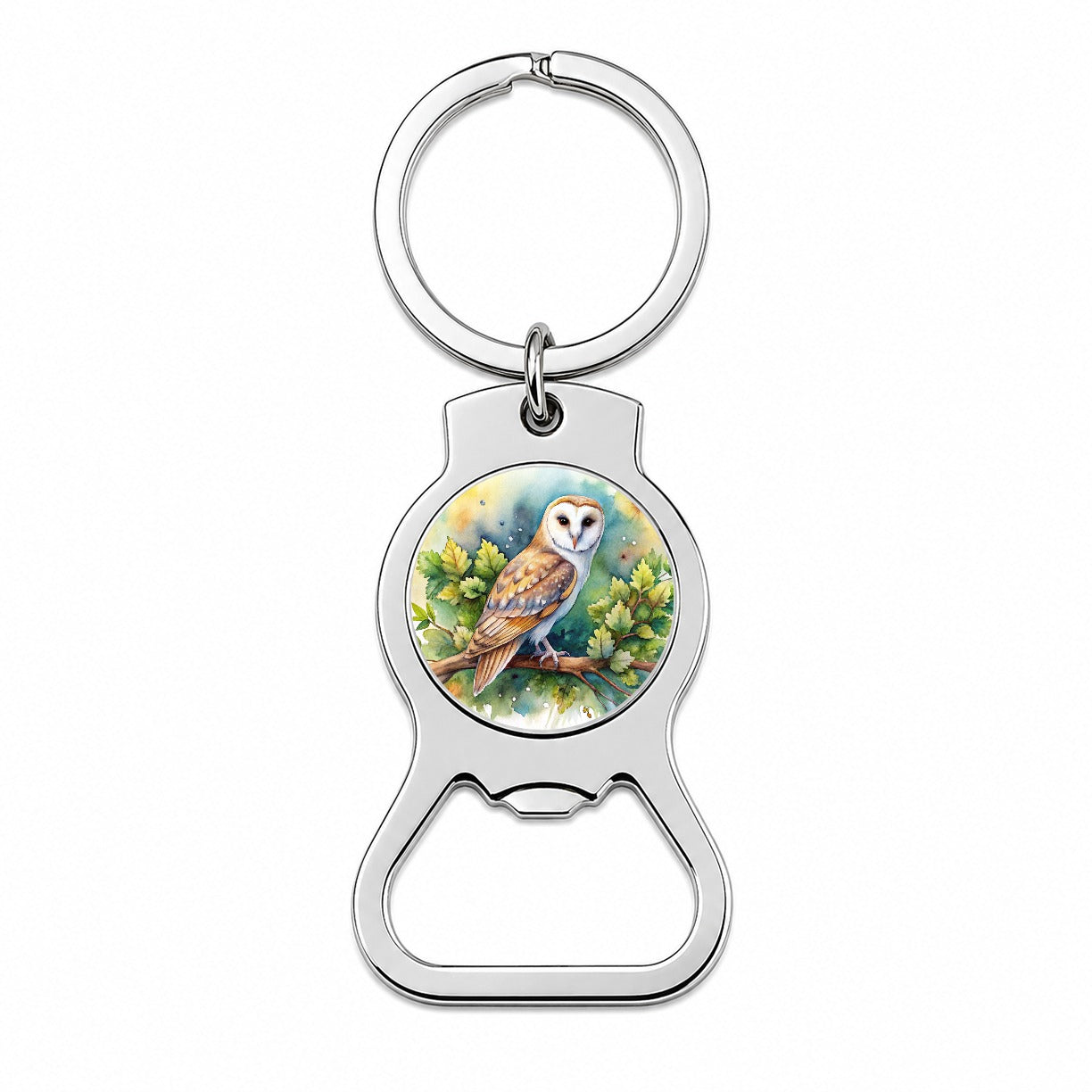 Barn Owl In Tree Watercolor Bottle Opener Keychain