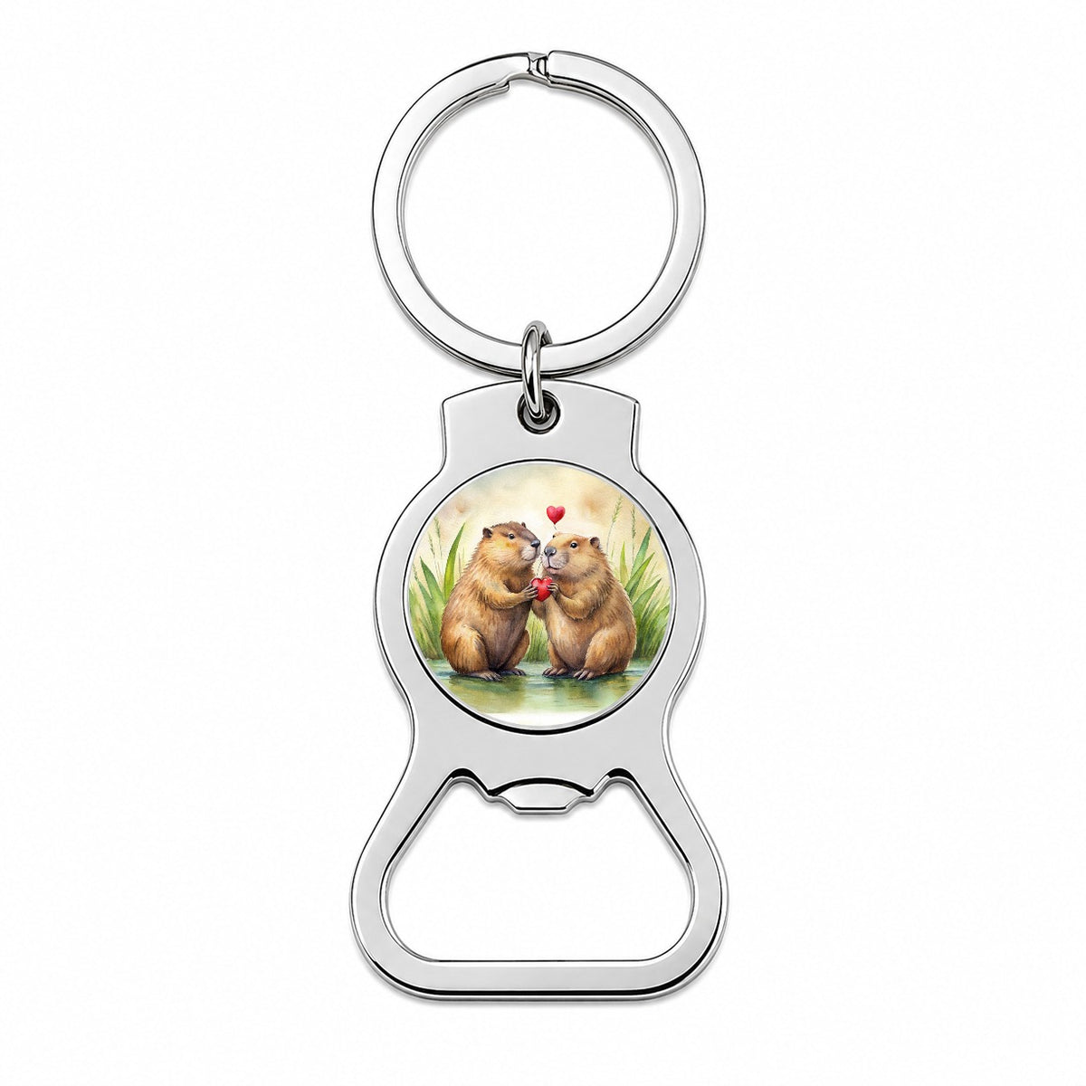 Beavers In Love Water Valentine's Day Bottle Opener Keychain